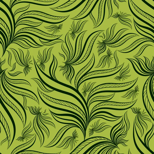 Yapraklar ile sorunsuz yeşil çiçek desenli — Stok Vektör
