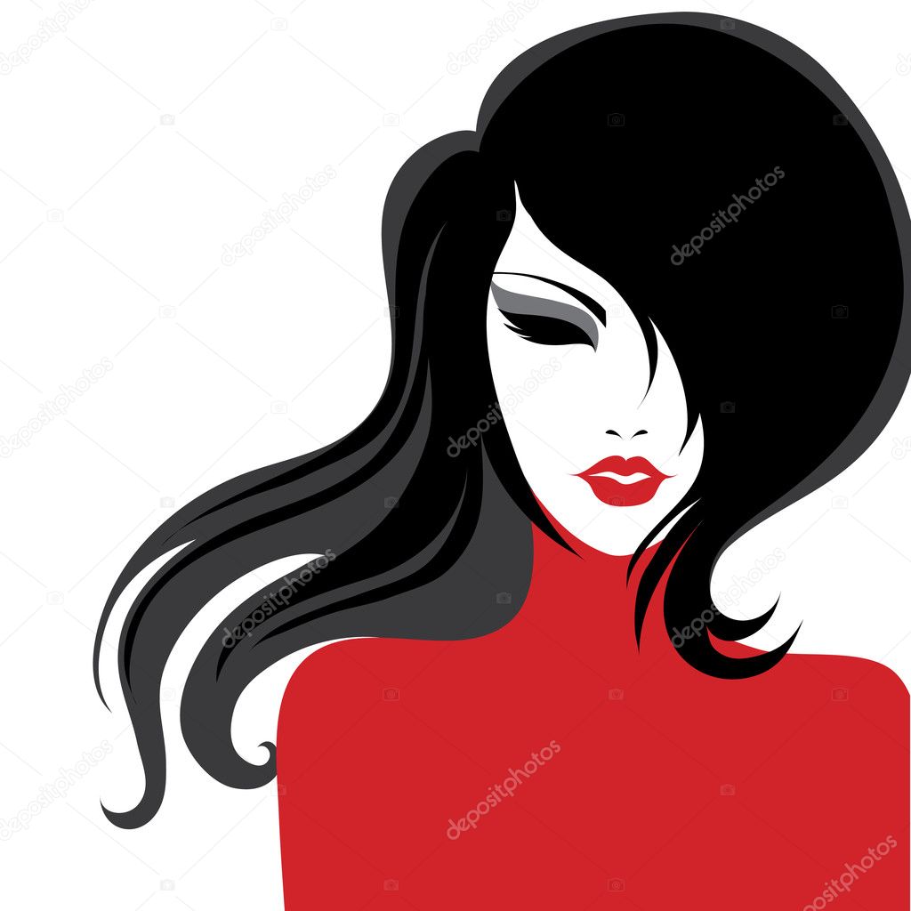 Vector closeup portrait of a girl in red dress