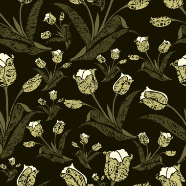 Seamless vintage floral pattern with tulips clipart