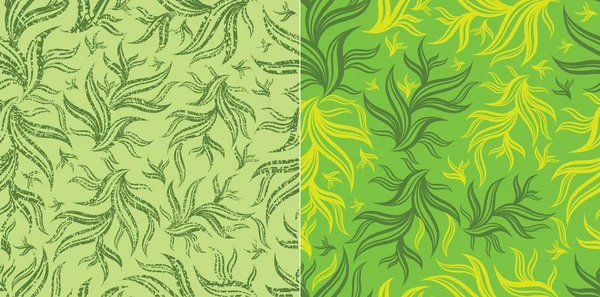 Dos patrones florales verdes sin costuras con hojas — Vector de stock