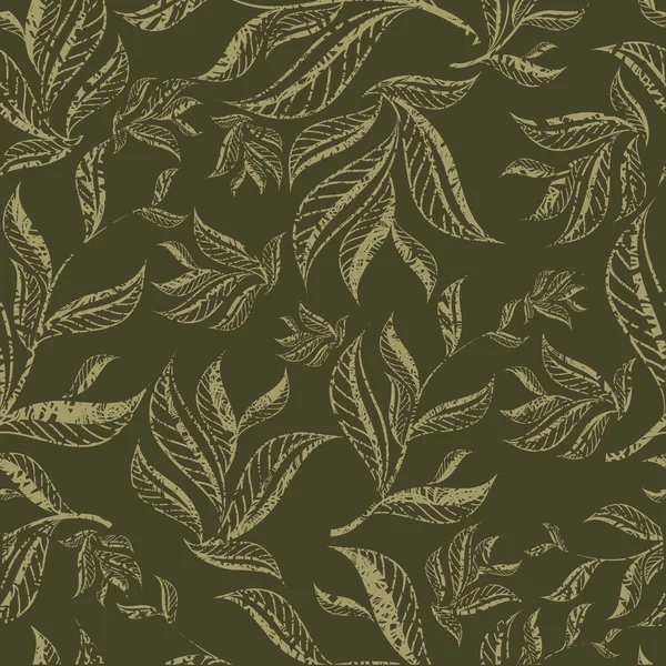 Άνευ ραφής πράσινο λουλουδάτο μοτίβο με φύλλα — Διανυσματικό Αρχείο