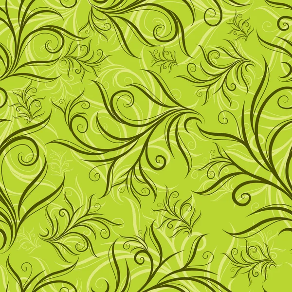 Άνευ ραφής πράσινο λουλουδάτο μοτίβο με φύλλα — Διανυσματικό Αρχείο