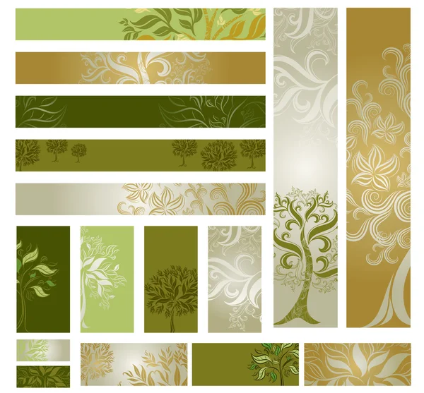 Échantillons vectoriels de conception web (bannières) avec arbre décoratif . — Image vectorielle