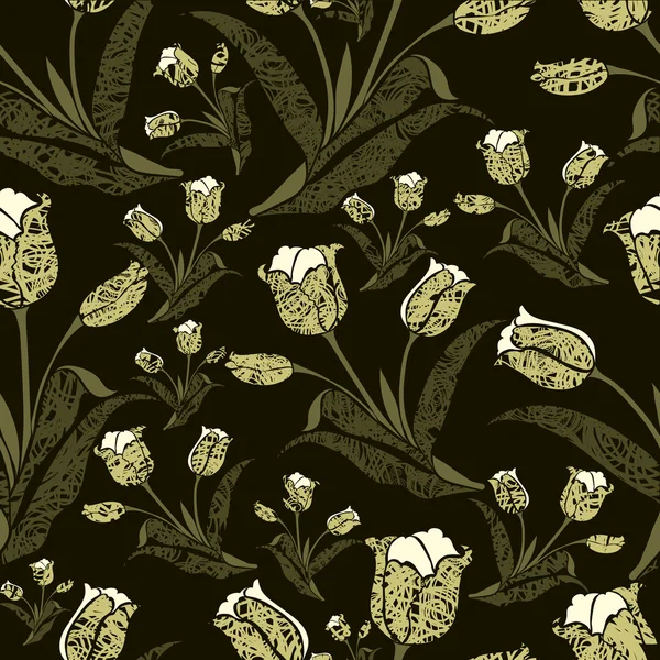 Motif floral vintage sans couture avec tulipes — Image vectorielle