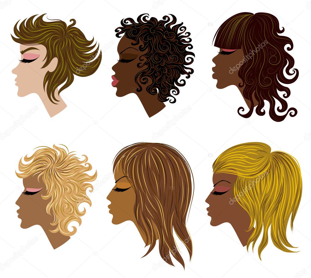 Vector set of trendy hair styling for woman