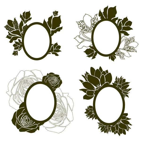 Vector set of vintage frames with flowers — Stock Vector