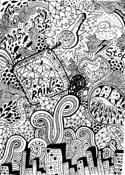 Psychedelische abstrakte handgezeichnete Doodles Hintergrund — Stockvektor