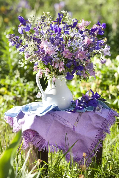 Aquilegia květiny a iris — Stock fotografie