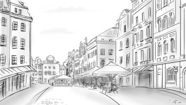 Old town - illustration sketch clipart