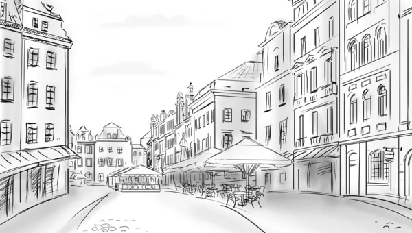 Oude binnenstad - illustratie schets — Stockfoto