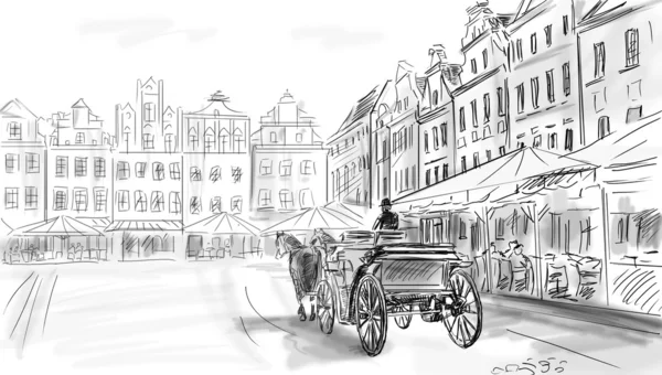 Stare Miasto - szkic ilustracji — Zdjęcie stockowe