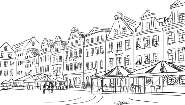 Oude binnenstad - illustratie schets — Stockfoto