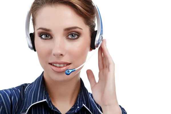 Beautiful Customer Representative girl with headset — Stock Photo, Image