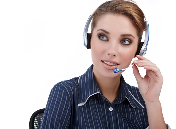Beautiful Customer Representative girl with headset — Stock Photo, Image