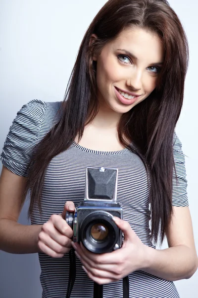 Nő a kamera — Stock Fotó