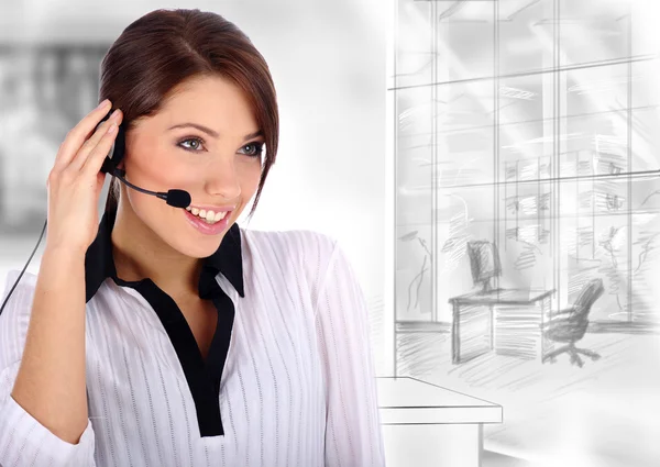 stock image Customer Representative with headset smiling during a telephone