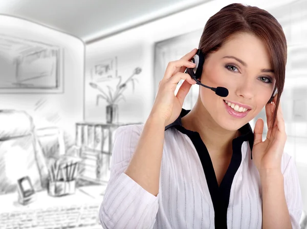 stock image Customer Representative with headset smiling during a telephone