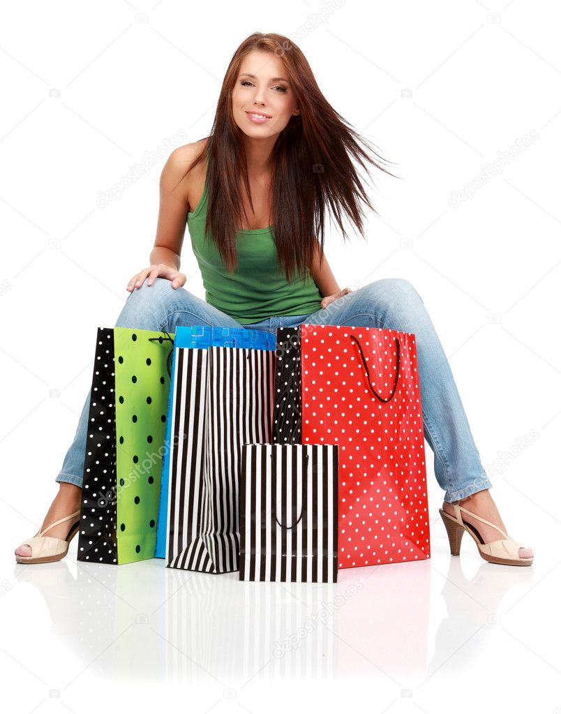 Shopping woman. Isolated over white background