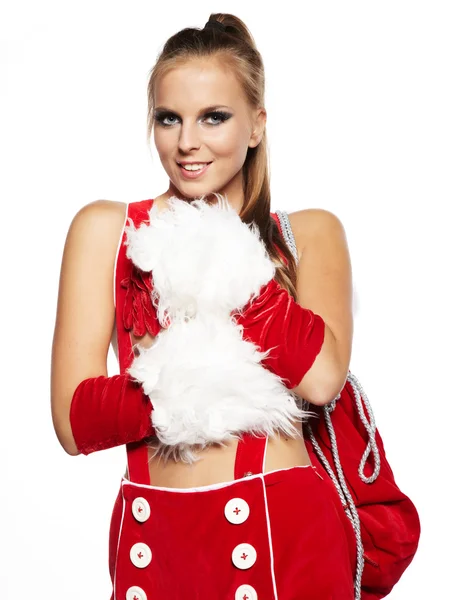 Bella e sexy donna con costume da Babbo Natale — Foto Stock