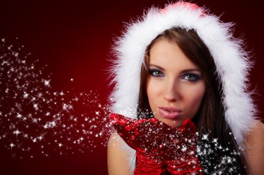 Portrait of beautiful sexy girl wearing santa claus clothes on r clipart