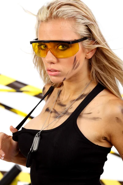 Sexy blonde female construction worker — Stock Photo, Image