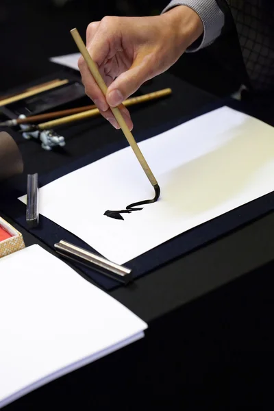 Lukisan cina dan kaligrafi di atas kertas putih — Stok Foto