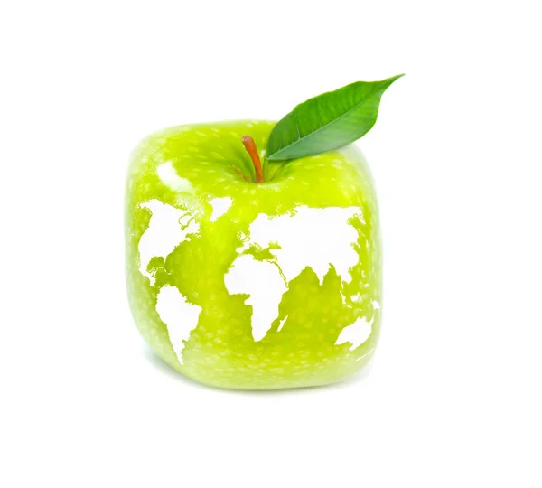 Зеленое яблоко и карта — стоковое фото
