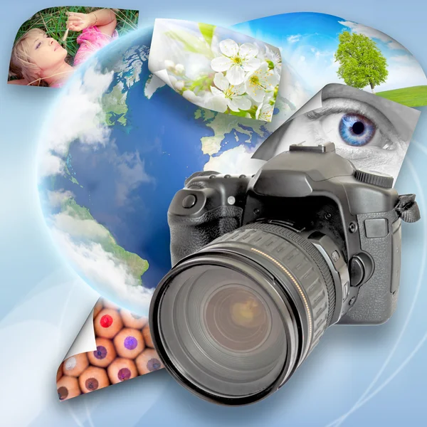 Cyfrowy aparat fotograficzny i fotografie — Zdjęcie stockowe
