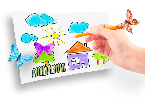 Stock image Woman's hand drawing the dream home