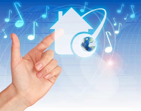 Pulsando el botón digital HOME MUSIC — Foto de Stock