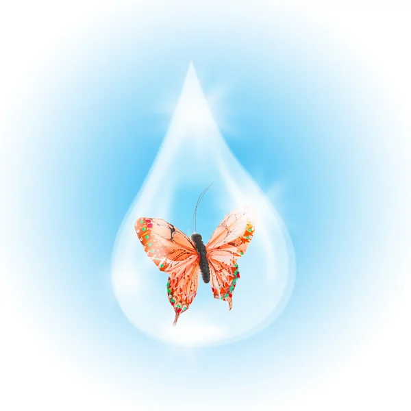 Red Butterfly in a drop of water — Stock Photo, Image