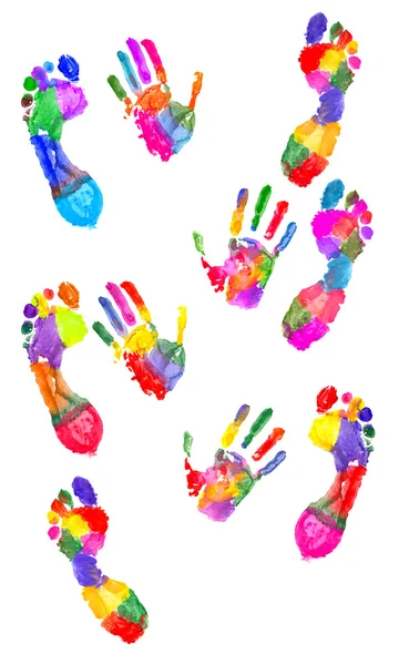 Gekleurde handafdruk en voetafdruk — Stockfoto