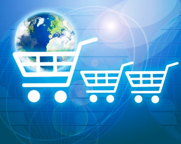 stock image Shopping basket with earth