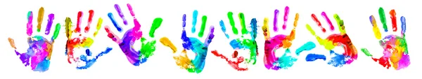 Multi coloured handprints — Stock Photo, Image