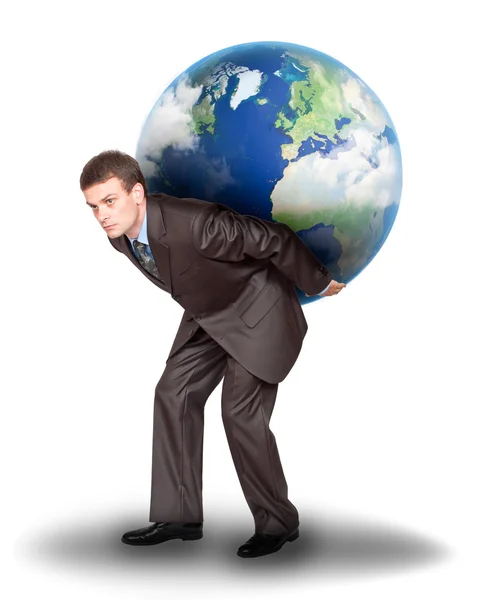 彼の背中に地球を持ったビジネスマン — ストック写真