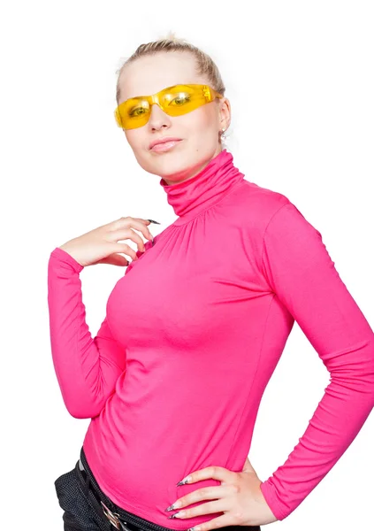 Bella bionda con gli occhiali gialli . — Foto Stock