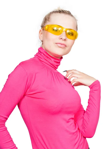 Beautiful blonde in the yellow glasses. — Stock Photo, Image