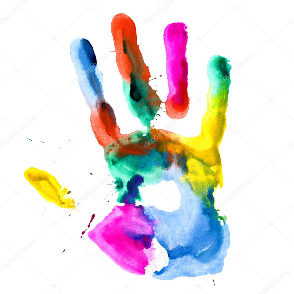Close up of colored hand print.