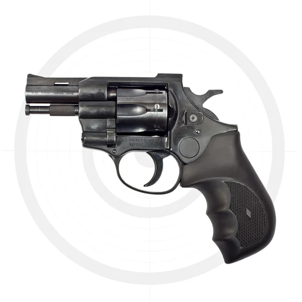 Pistola de revólver preto e alvo — Fotografia de Stock