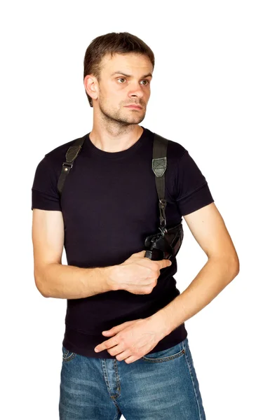 Hombre con un arma en la funda — Foto de Stock