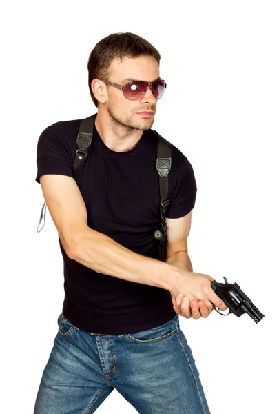 Man met een pistool in de holster — Stockfoto