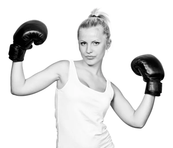 Vacker blond flicka i boxning handskar — Stockfoto