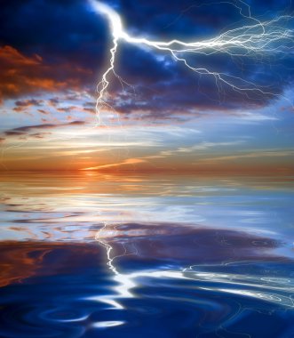 Lightning above the sea clipart