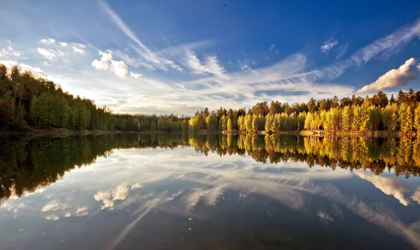 Осеннее озеро возле леса — стоковое фото