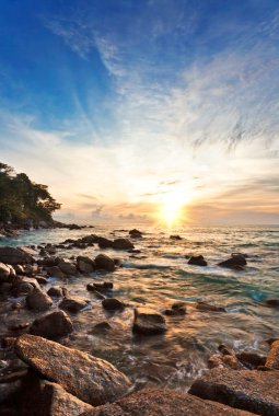tropikal renkli günbatımı.