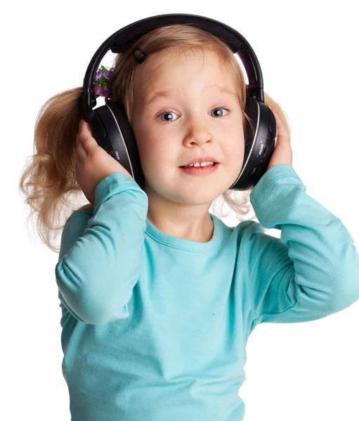 Petite fille dans les écouteurs — Photo