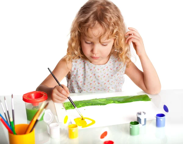 Girl, draws paint — Stock Photo, Image