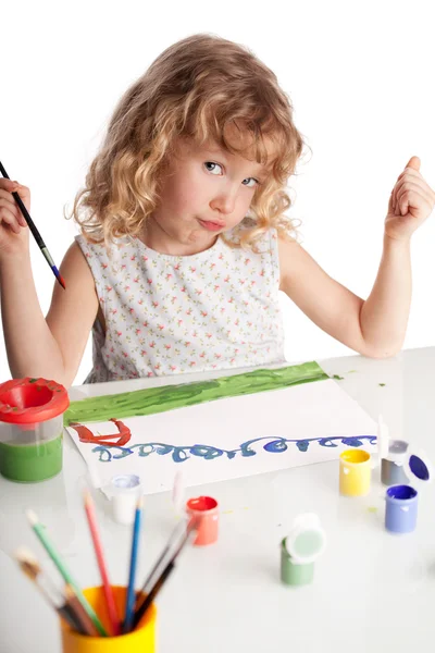 Dívka, nakreslí barvou — Stock fotografie