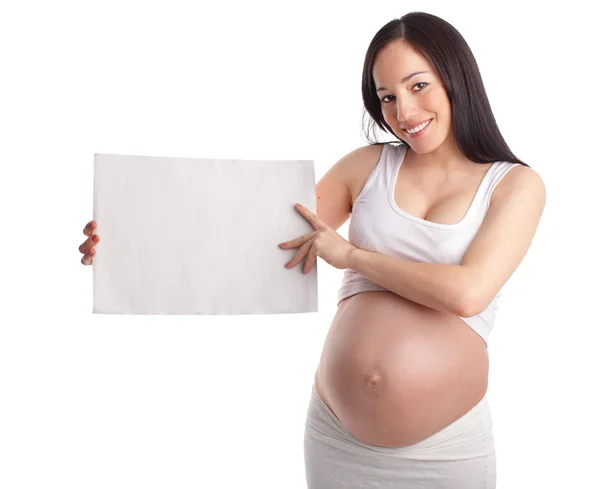 Femme enceinte avec pancarte — Photo