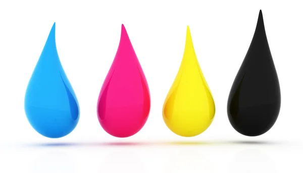 3D cmyk ink drops isolated on white — Stock Photo, Image